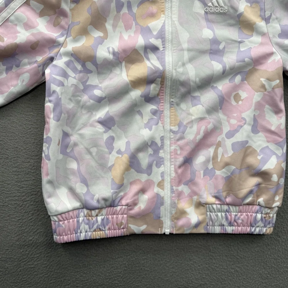 Adidas Track Jacket Girls 7/8 Multicolor Pastel Camo Full Zip 3 Stripe Athletic